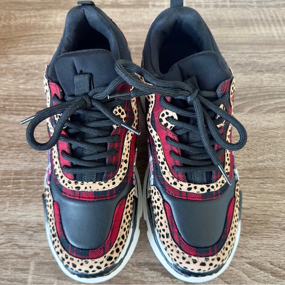 NWOT Jessica Simpson Speedey Sneakers Plaid Leopard Cheetah Chunky Tennis Shoes - Picture 4 of 7